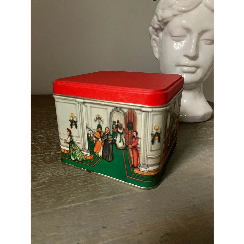 Vintage Potpourri Press Christmas Tin Victorian Holiday Scenes Red Lid USA Made